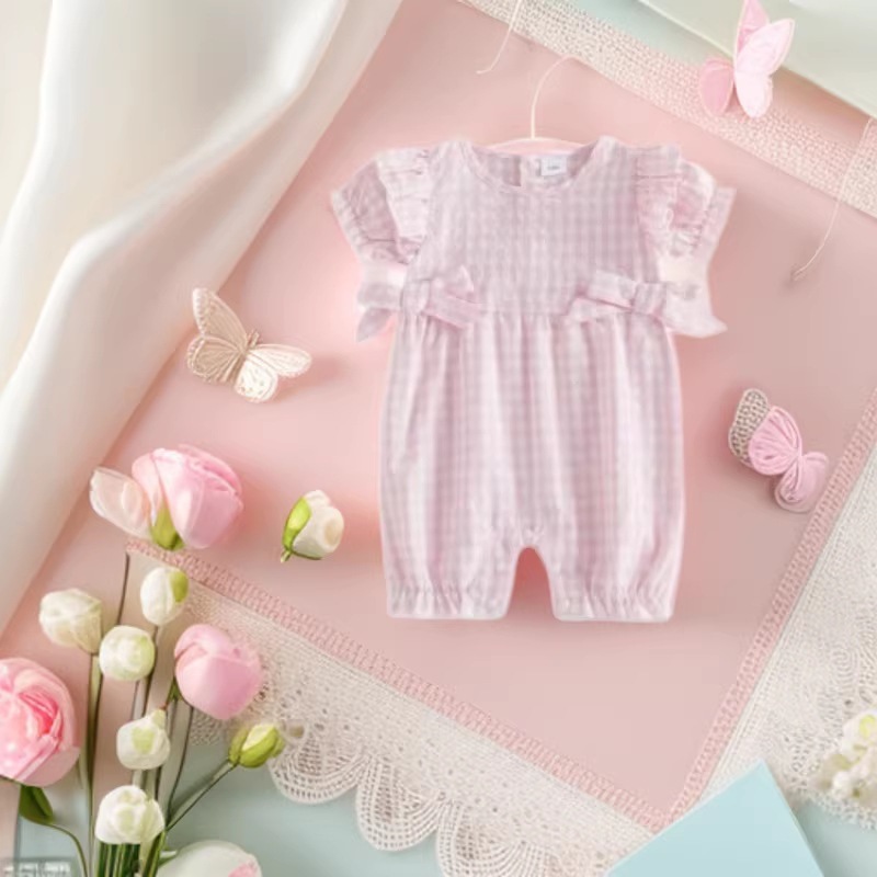 Summer Baby Girls Plaid Onesie