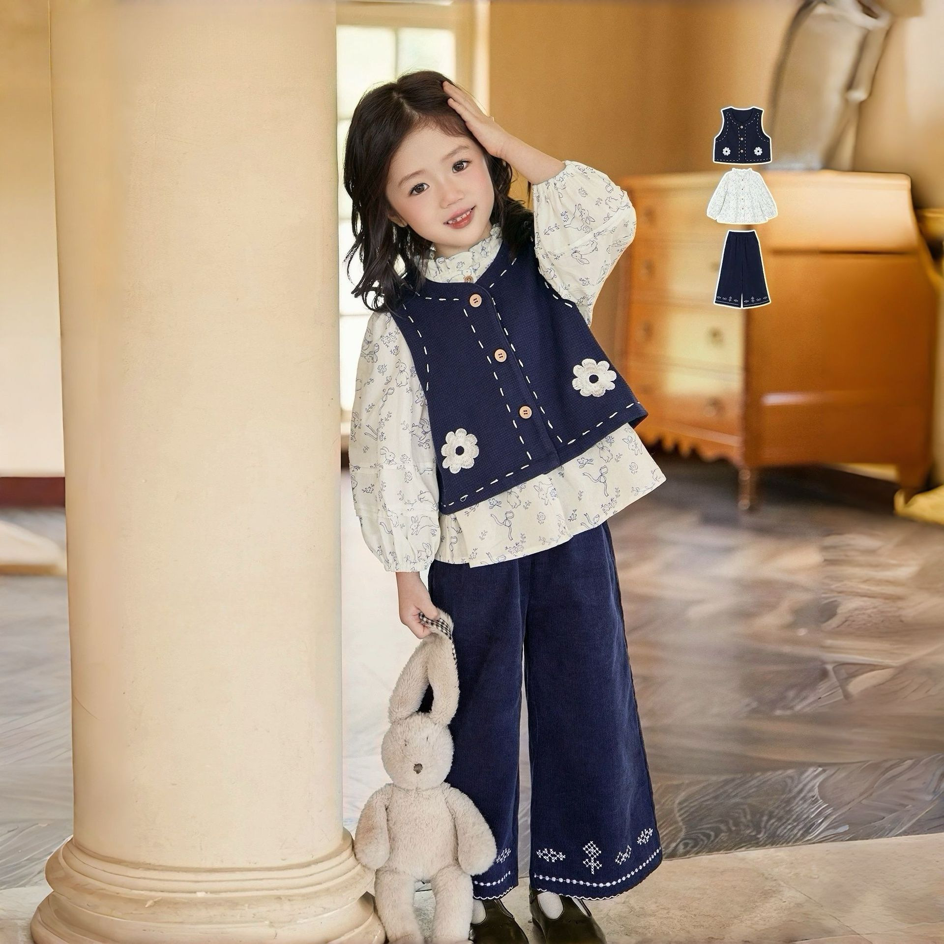 Style Vest Shirt For Little Girlsfashionable Three-piece Set