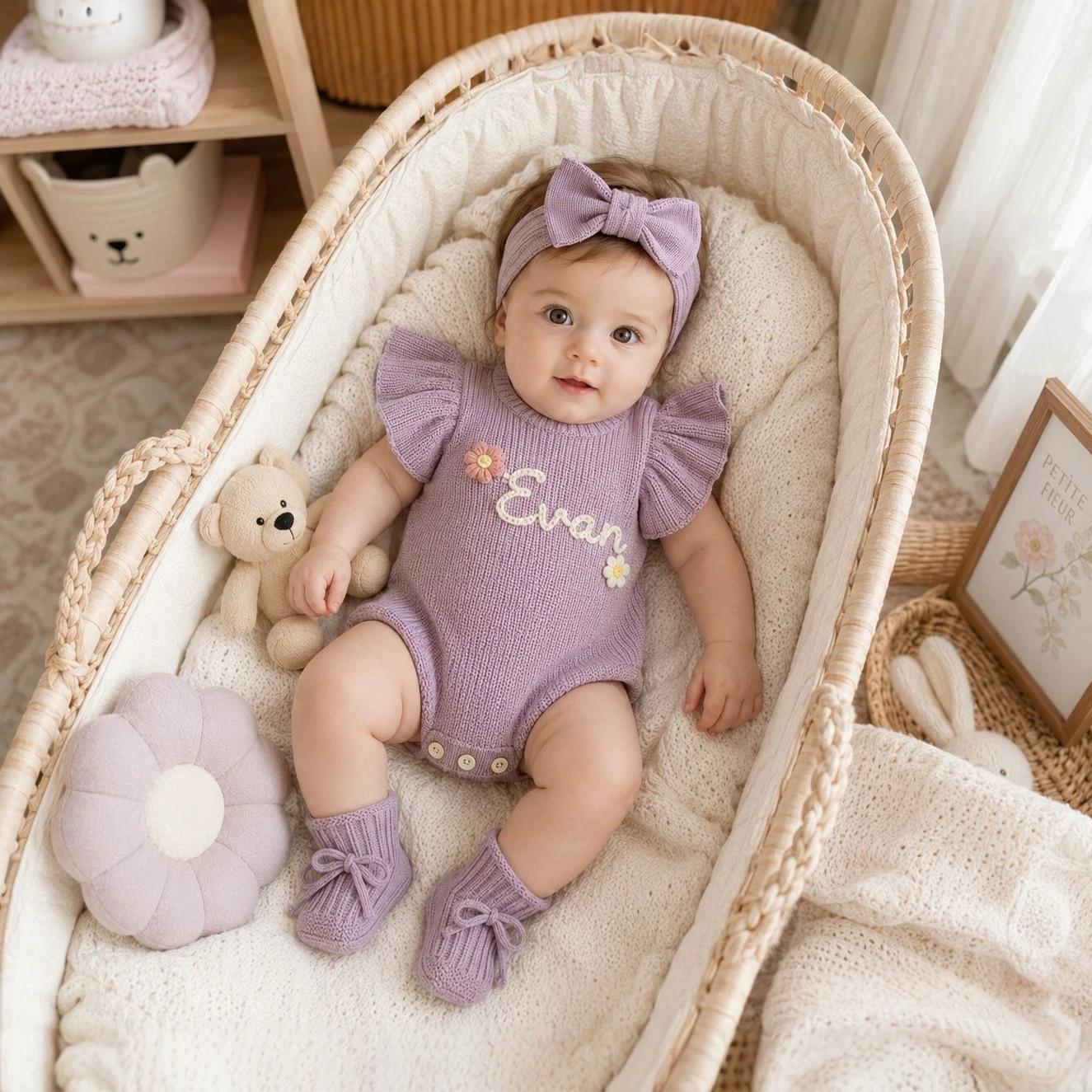 Instagram-style Baby Knitted Romper Autumnwinter Pure Cotton Warm Onesie