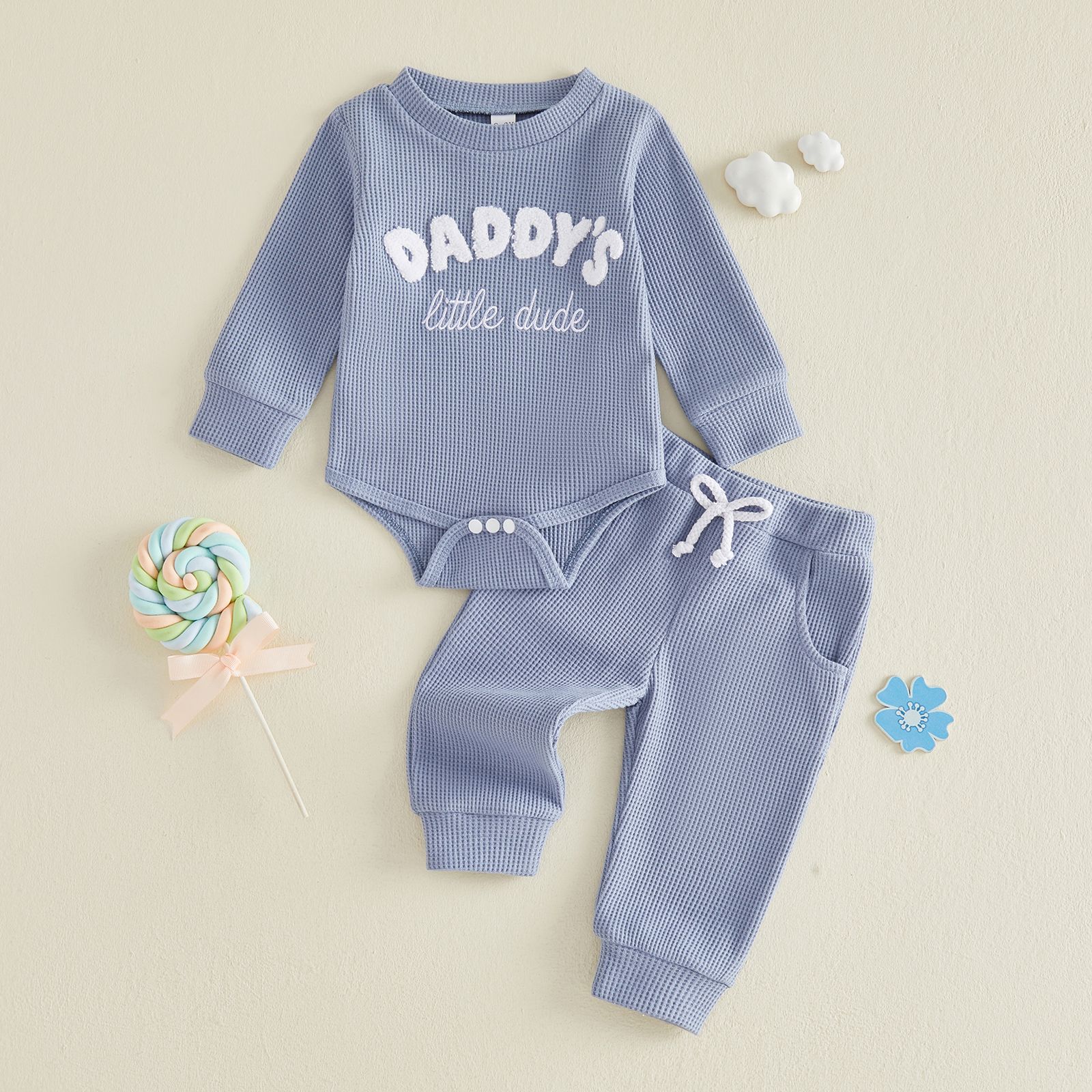 Letter Embroidery Long Sleeved Jumpsuit Long Pants Two-piece Set
