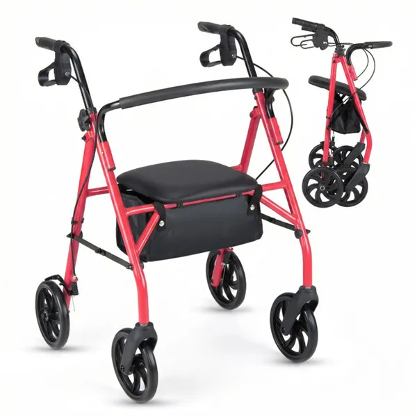 2-in-1 Rollator Walker With Seat (Red), 8-Inch Large Wheels & Versatile Braking System…