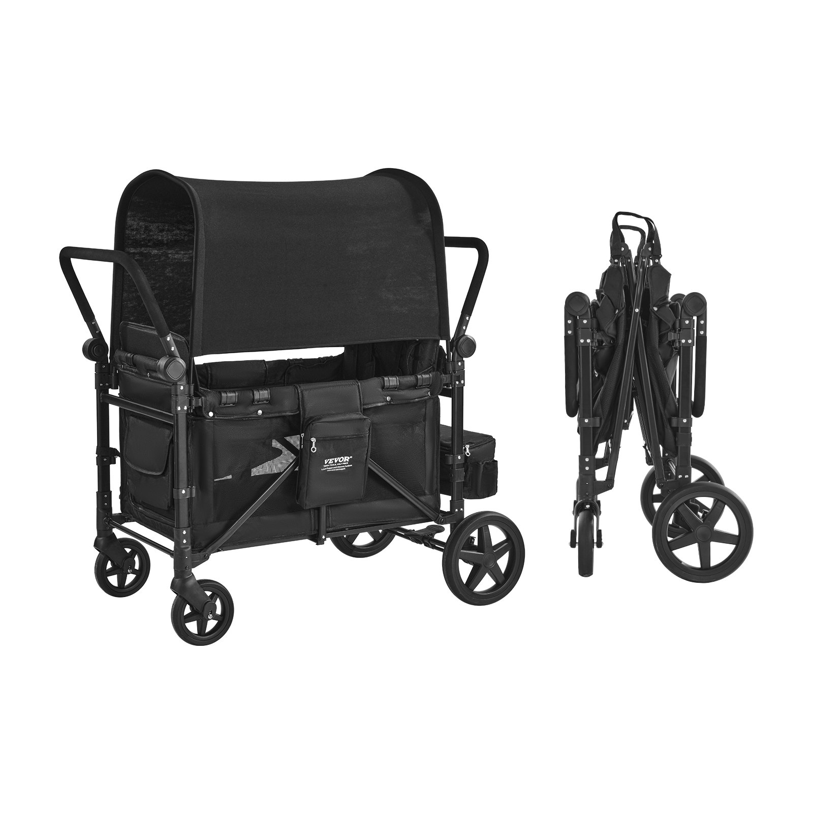 Wagon Stroller For 4 Kids Push Pull Quad Collapsible Stroller 330LBS Loading