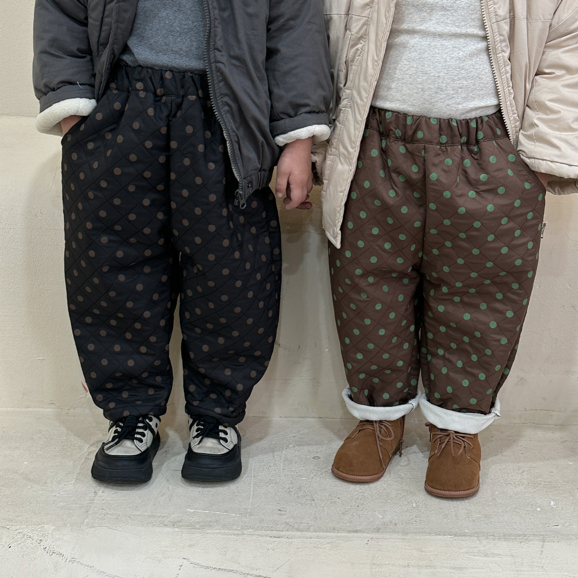 Warm Polka Dot Fleece Polyester Kids Pants