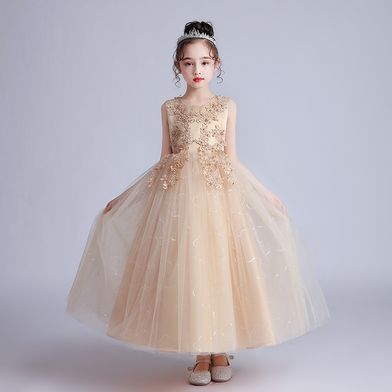 Children's Long Wedding Dress Fluffy Tulle Princess Gown
