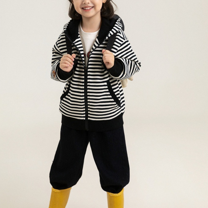 Striped Hooded Sweatshirt Jacket And Wide-leg Jeans