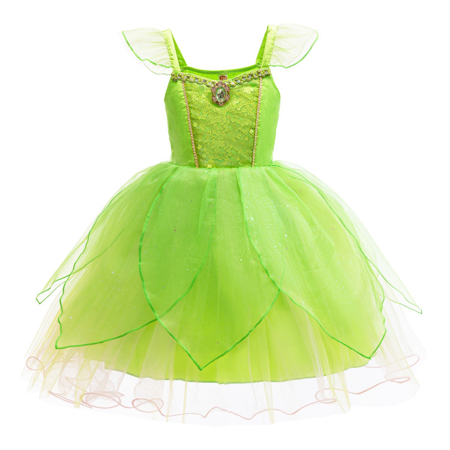 Halloween Green Elf Princess Dress Solid Color With Floral Patterns