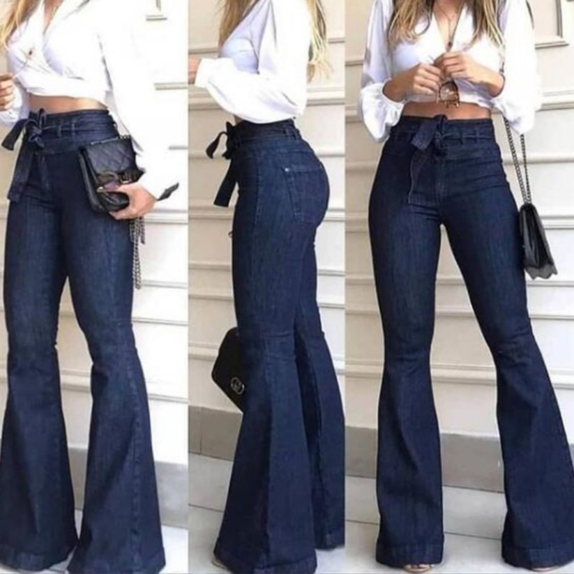 European And American Export High-Waisted Micro-Elastic Lace-Up Flared Pants Wide-Leg…