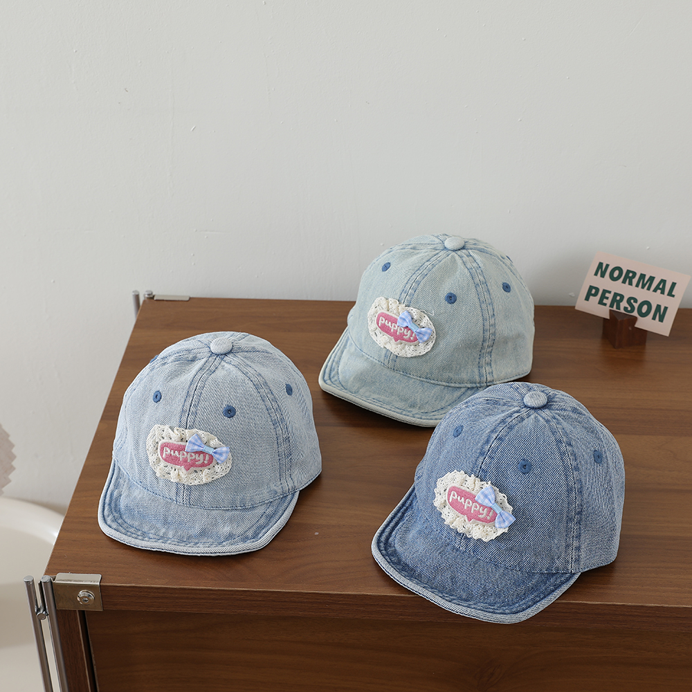Sweet Style Patchwork Lettered Lace Edging Denim Kids Baseball Cap Washed And Antique…