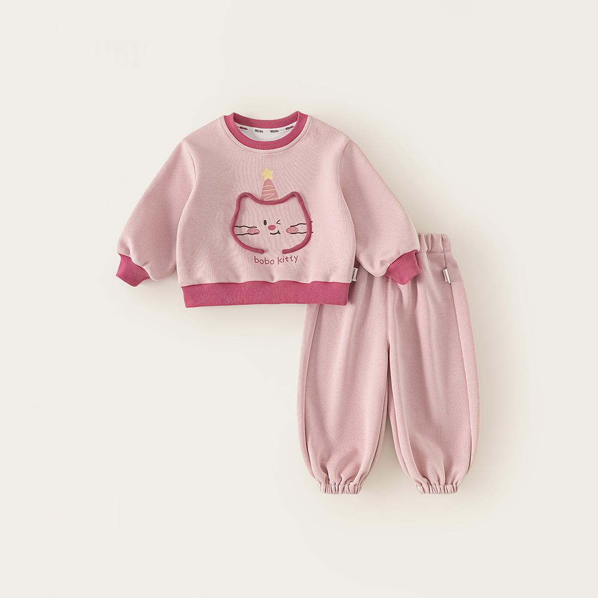 Childrens Casual Collection Cat-Print Sweatshirt And Solid-Color Jogger Pants Two-Piece…