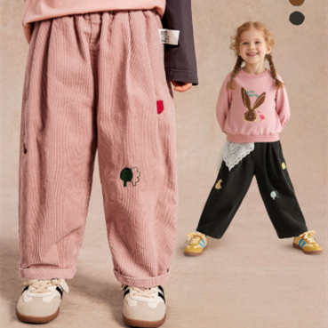 Childrens Corduroy Casual Pants With Embroidered Patterns Fashionable Kids Trousers