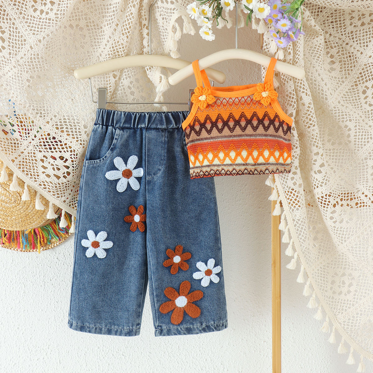 Vest And Blue Trousers Childrens Two-piece Set