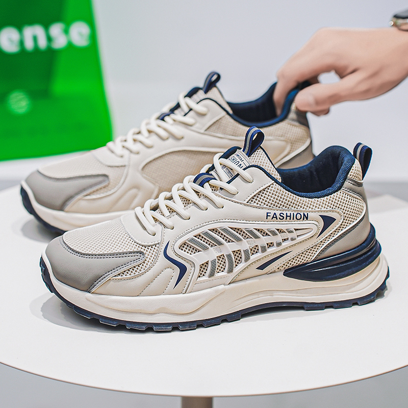 Men's Breathable Mesh Sports Shoes, Korean Trendy Versatile Thick Sole Casual Dad…