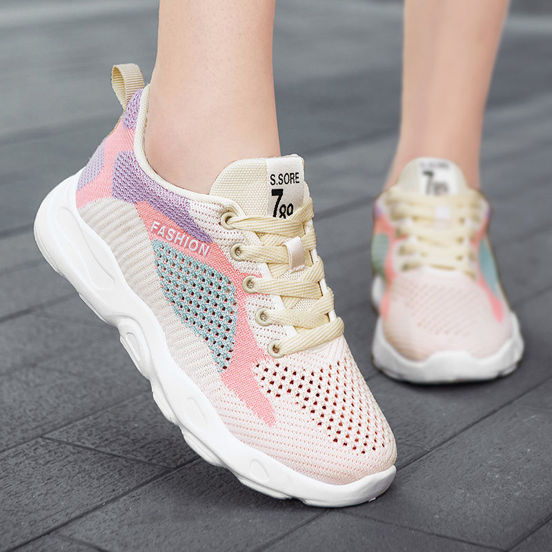 Casual Colorblock Lace-up Sneakers Women Versatile Breathable Lightweight Walking Running…