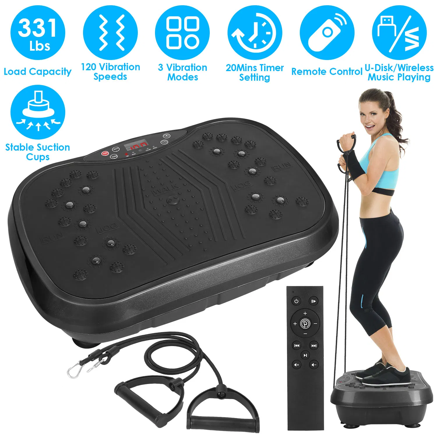 Whole Body Vibration Plate Exercise Machine 1–120 Speed Levels with 2 Resistance Bands…