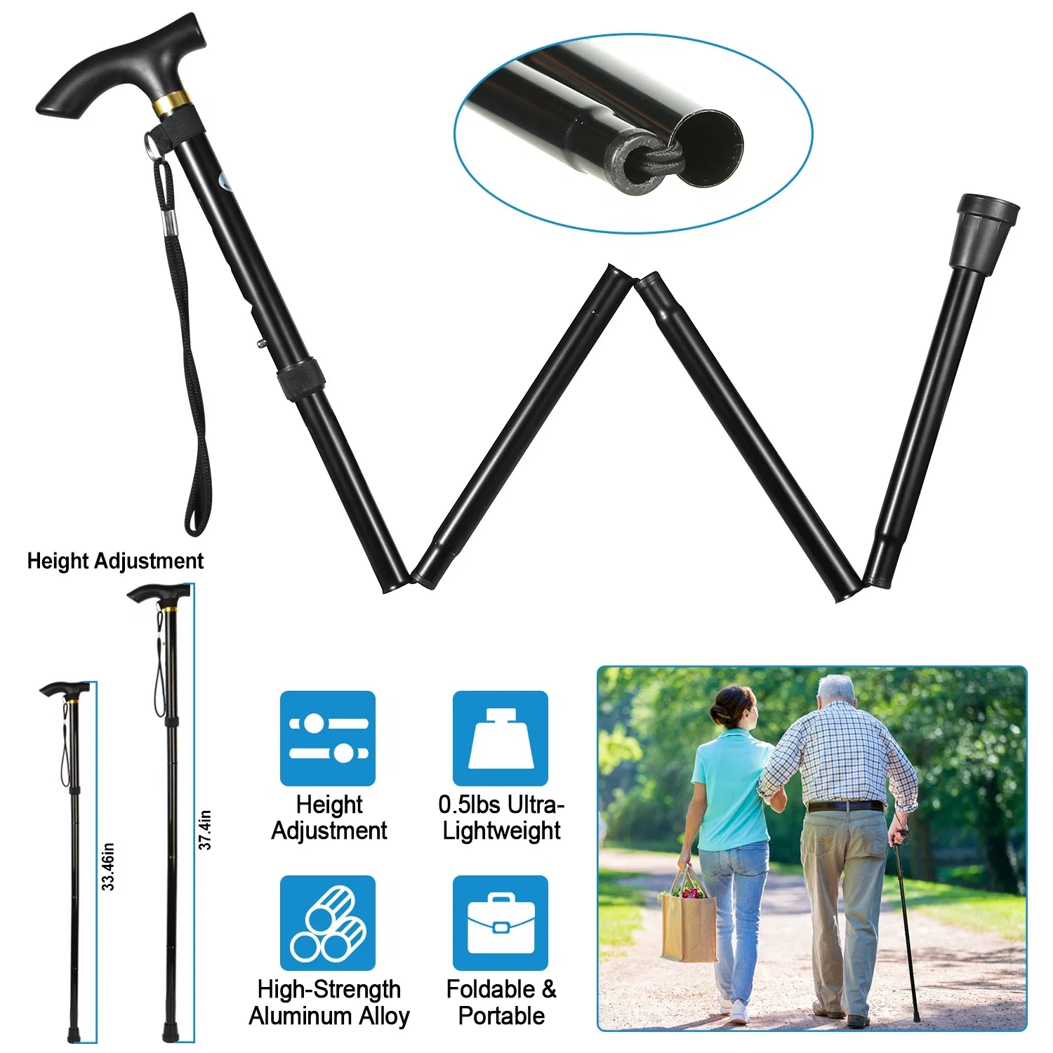 Travel Folding Trekking Hiking Pole,Collapsible Cane Adjustable Walking Stick Portable…