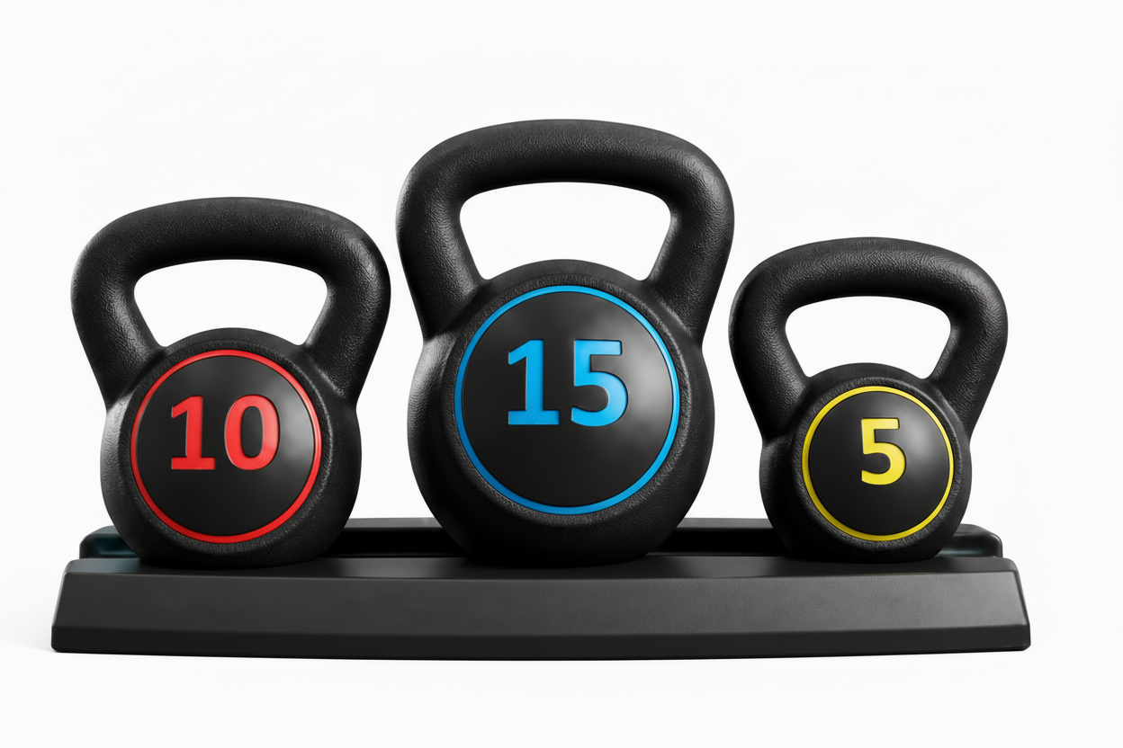 Kettlebell Set With Rack, 5lb -10lb -15lb 3-Piece Set, Ergonomic Grip, Home Workout…