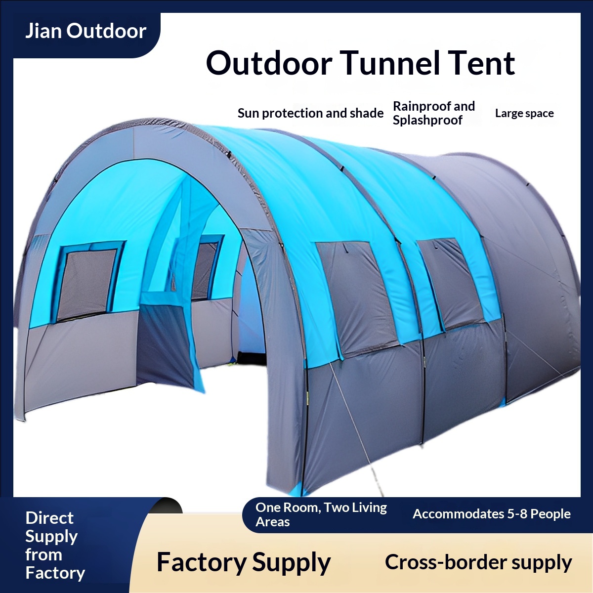 Supply Of Popular Tunnel Tents For Outdoor Camping, One Room And Two Living Areas…