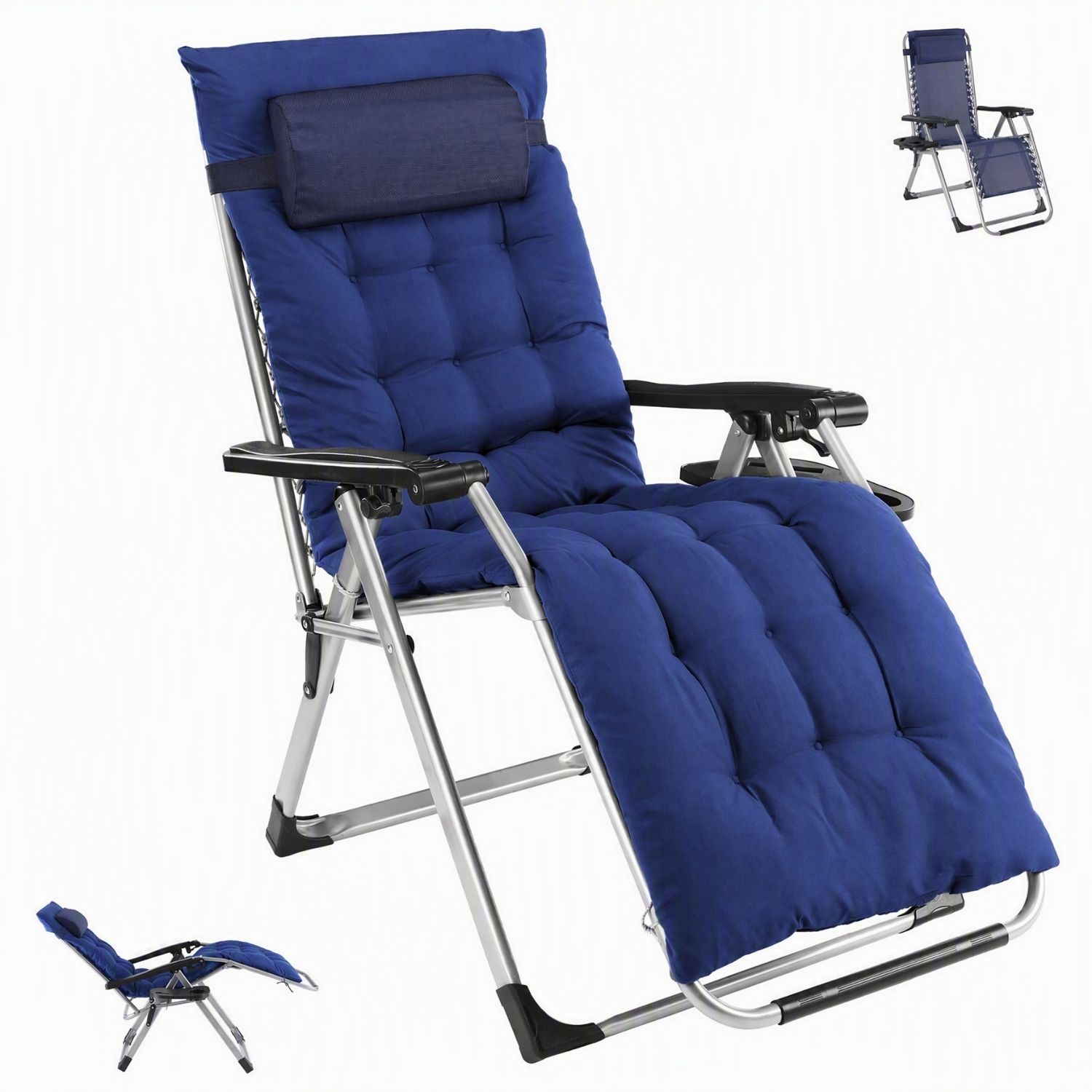 Zero Gravity Chair With Cushion, Folding Outdoor Lounge Chair With Cup Holder And…