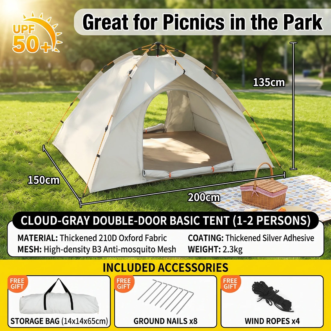2-3 Man UK Outdoor Automatic Instant Double Layer Up Camping Tent Waterproof