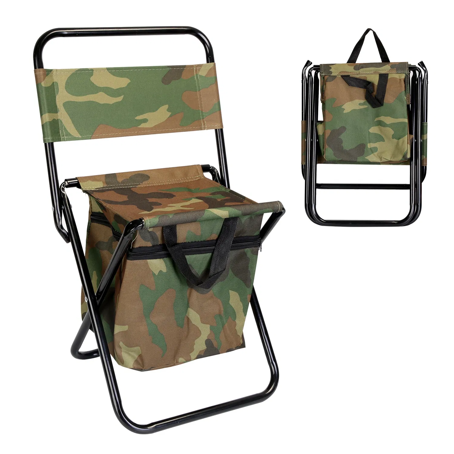 Foldable Fishing Chair With Backrest Built-In Cooler Bag Portable Handle Outdoor…