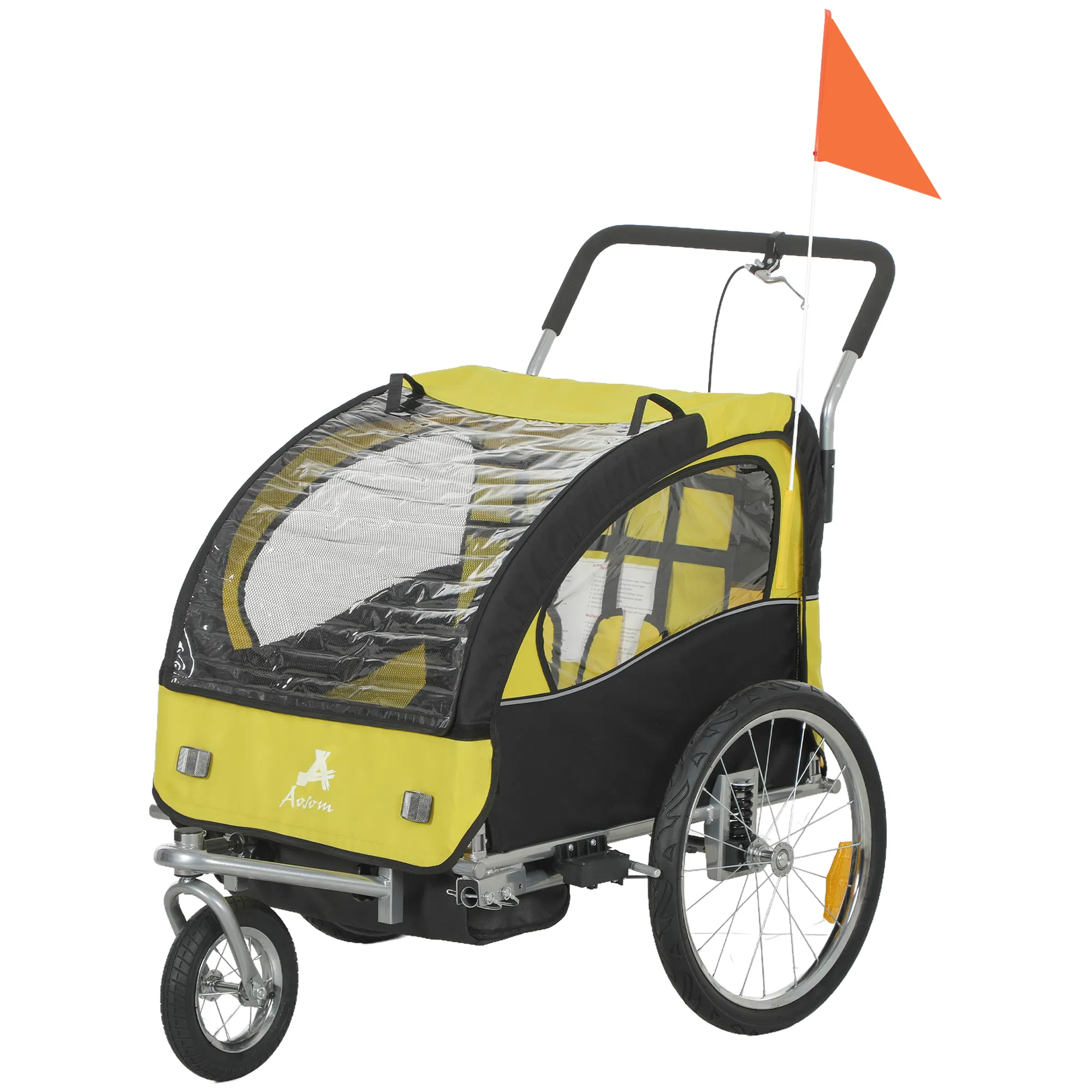 2-in-1 Bike Trailer for Kids, Foldable 2-Seat Baby Stroller with 5-Point Harness, Rubber…