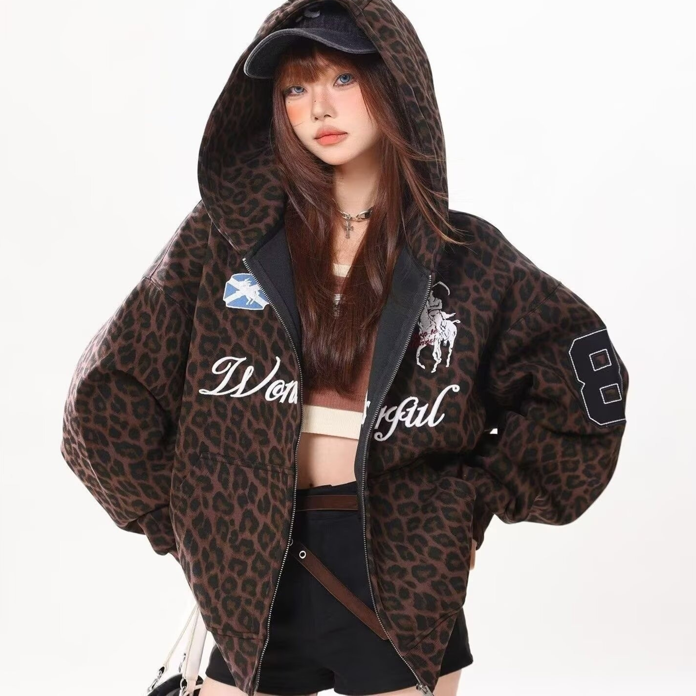 High-street Fashion Leopard-print 3D Printed Hooded Sweatshirt