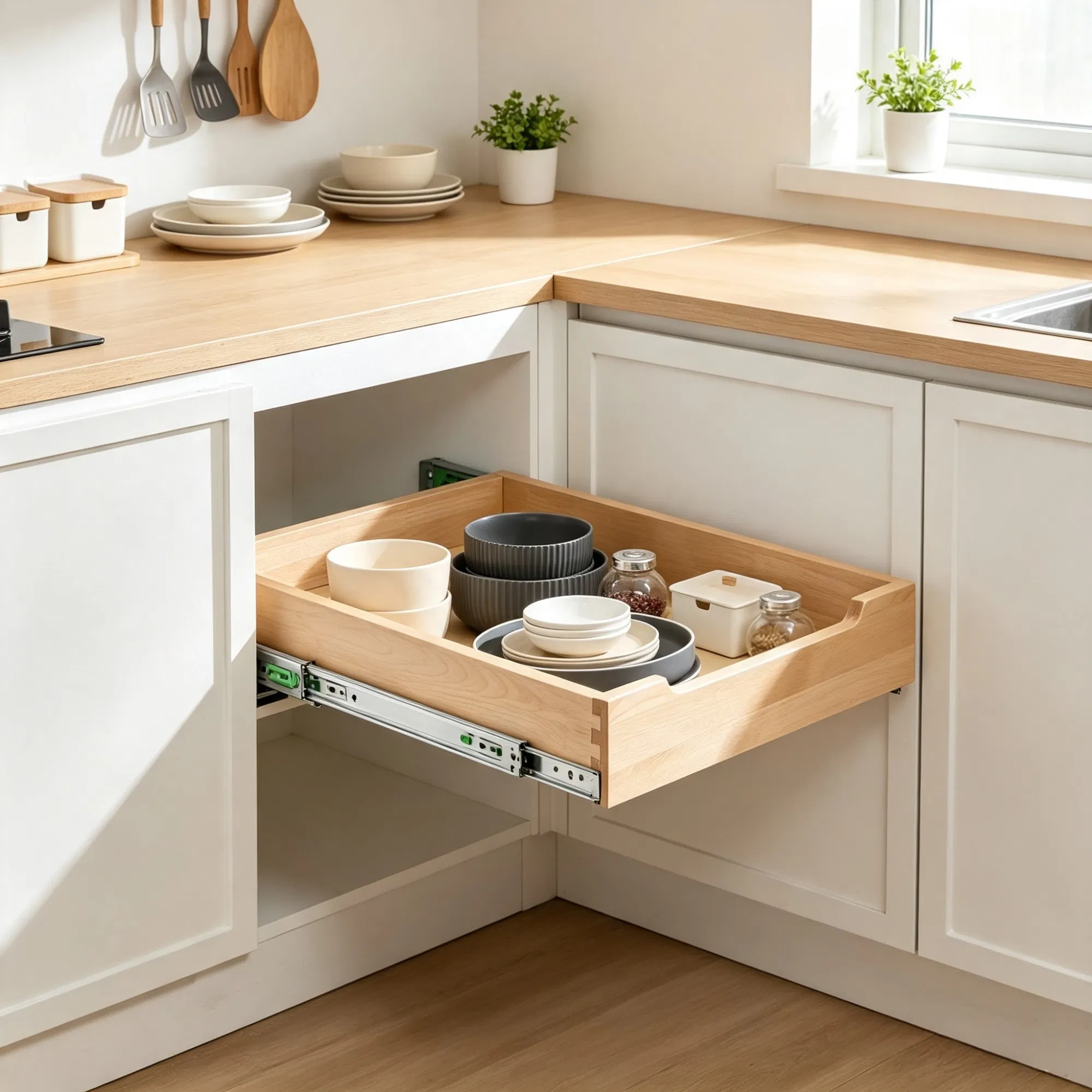 14"W x 21"D Pull Out Cabinet Organizer, Heavy-Duty Wood Drawer with Soft Close Slides for…