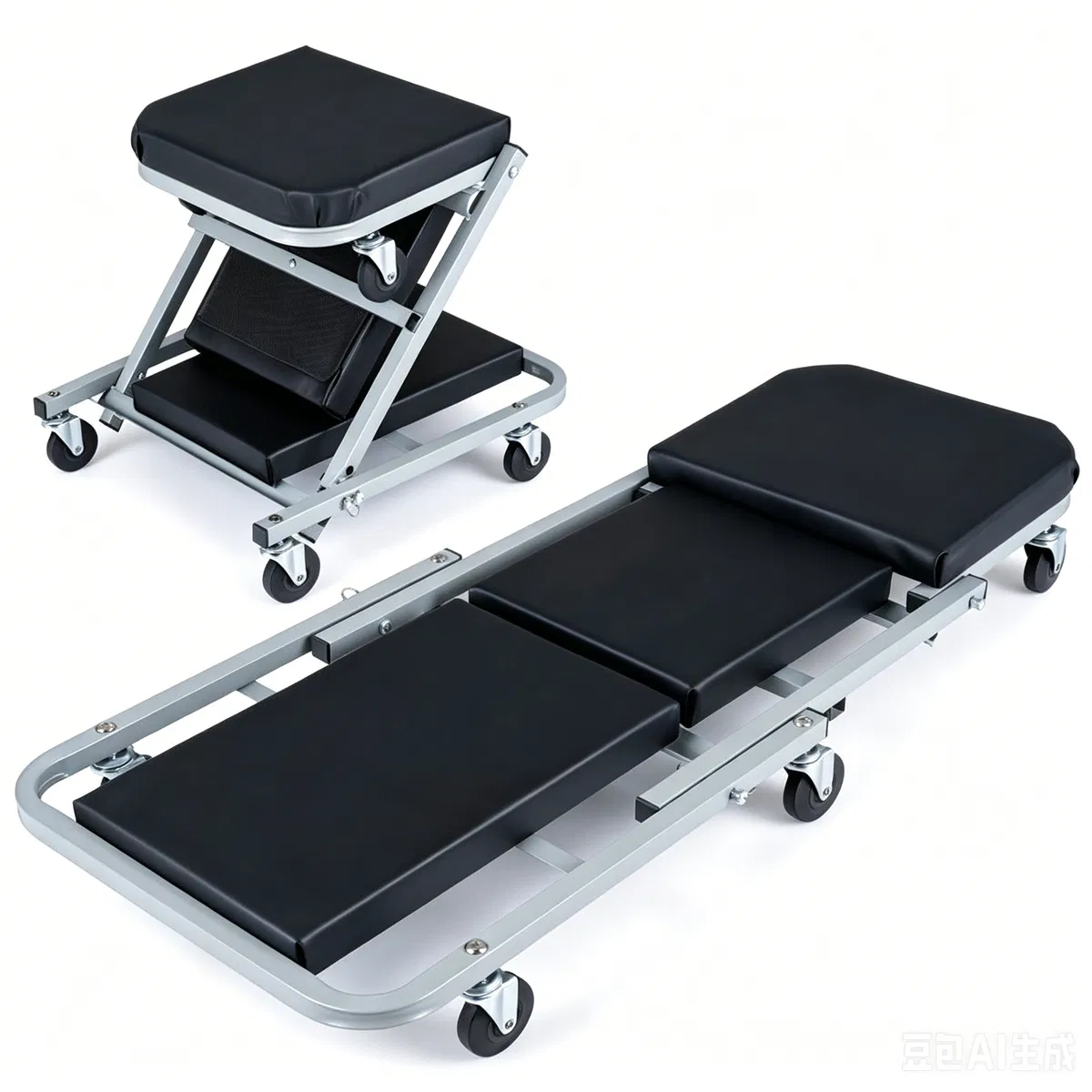 40" 2-in-1 Mechanic Creeper Seat with 360 Swivel Casters, Heavy Duty Metal Frame Auto…