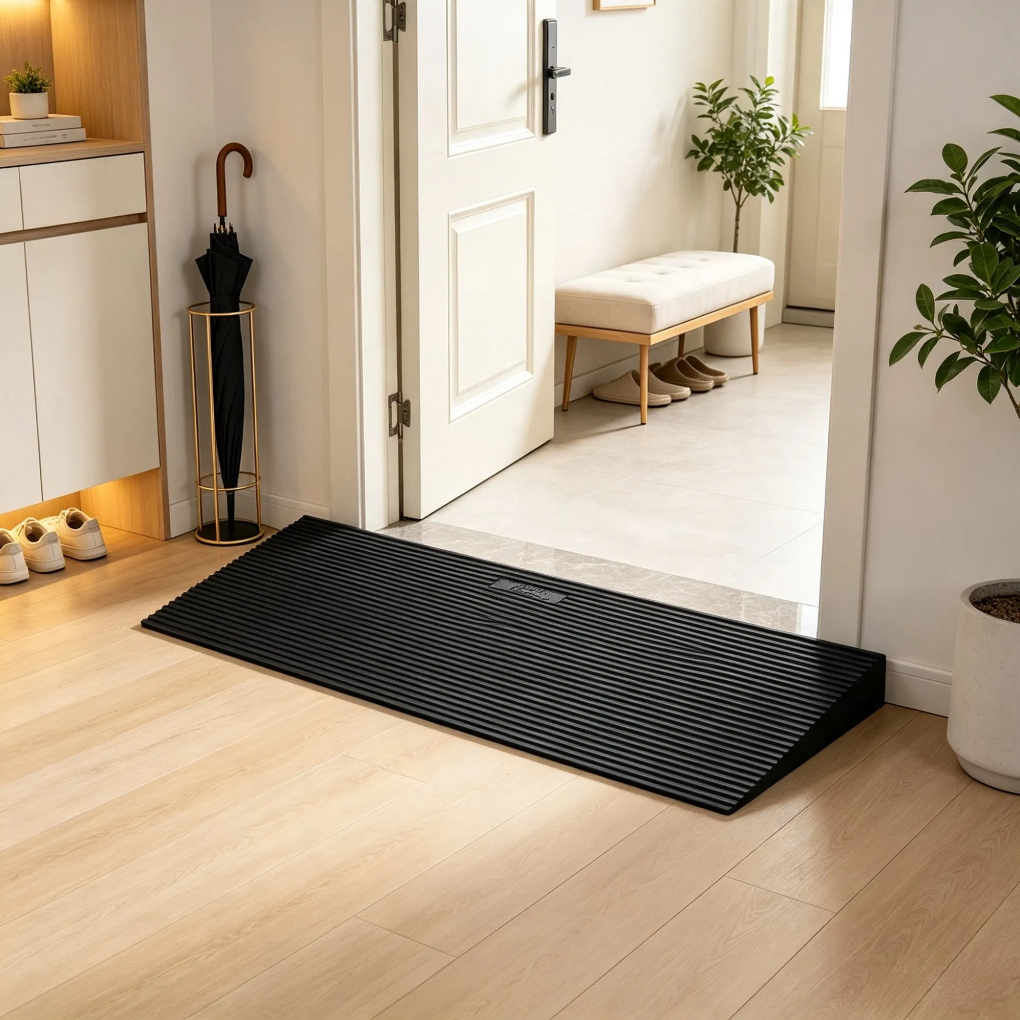35.4" Wide Cuttable Threshold Ramp, Natural Rubber Non-Slip Surface with Double-Sided…