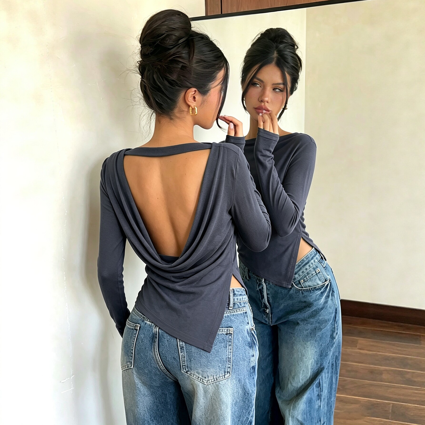 Backless Design Waist-cinching For A Slimming Effect Asymmetrical Hem With A Slit