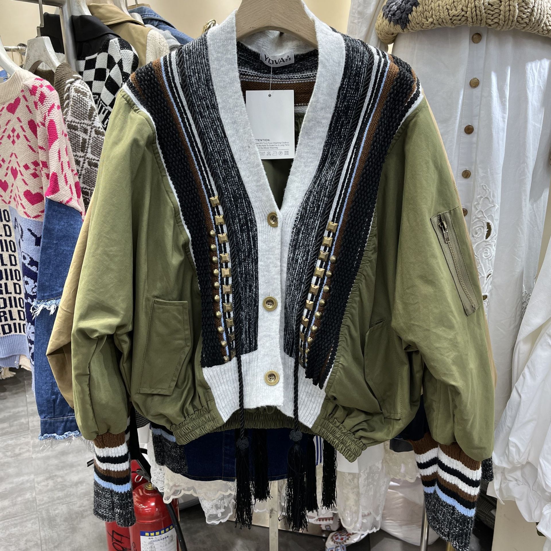Arrival Fashionable Womens Jacket With Rivet Detailing Color-block Patchwork And Tassel…
