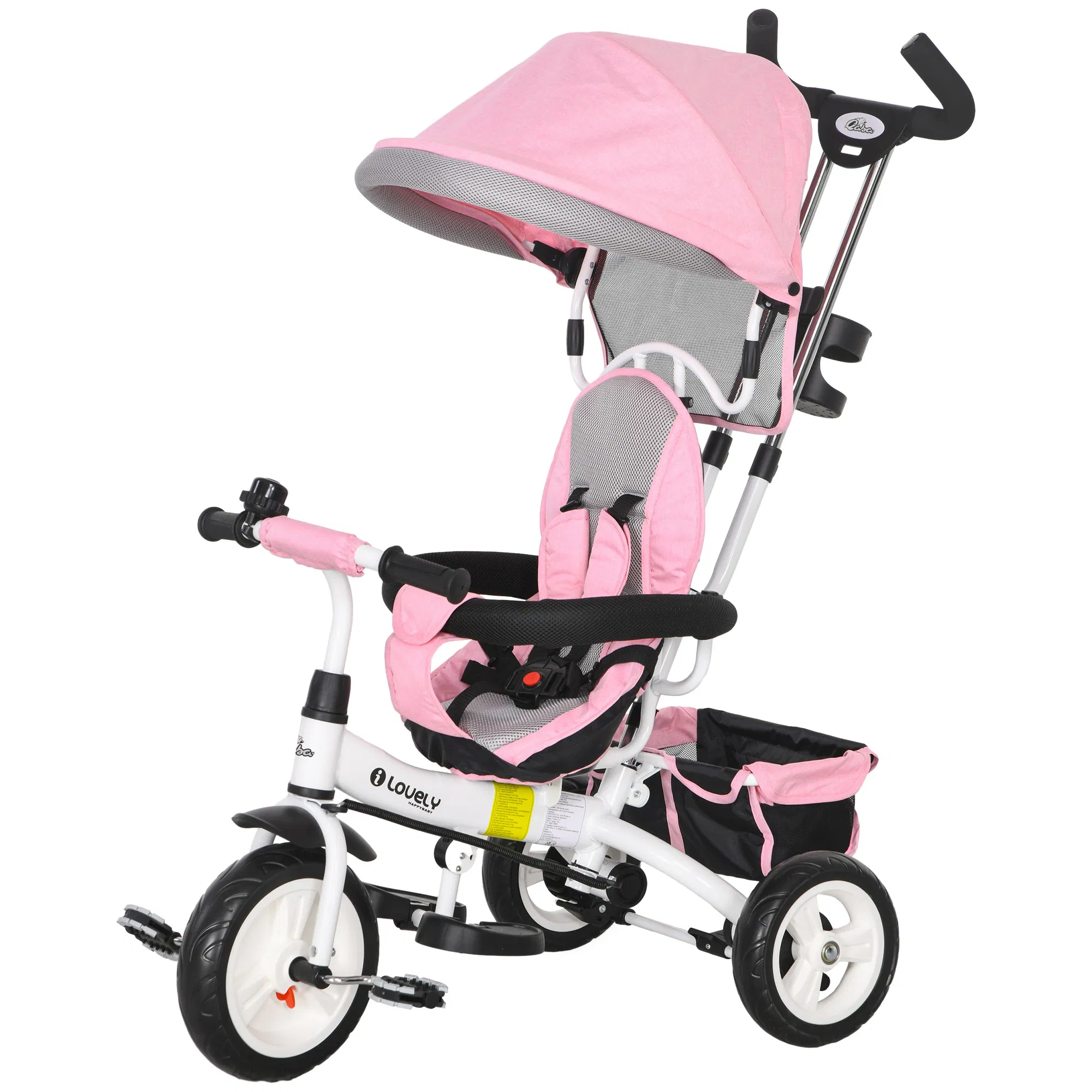 6-in-1 Toddler Tricycle Stroller with Basket, Canopy, 5-point Safety Harness, for 12-60…