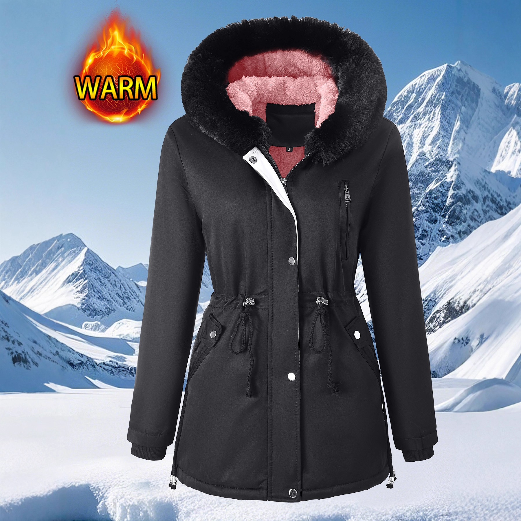 Hooded Fur-collar Thickened Warm Coat