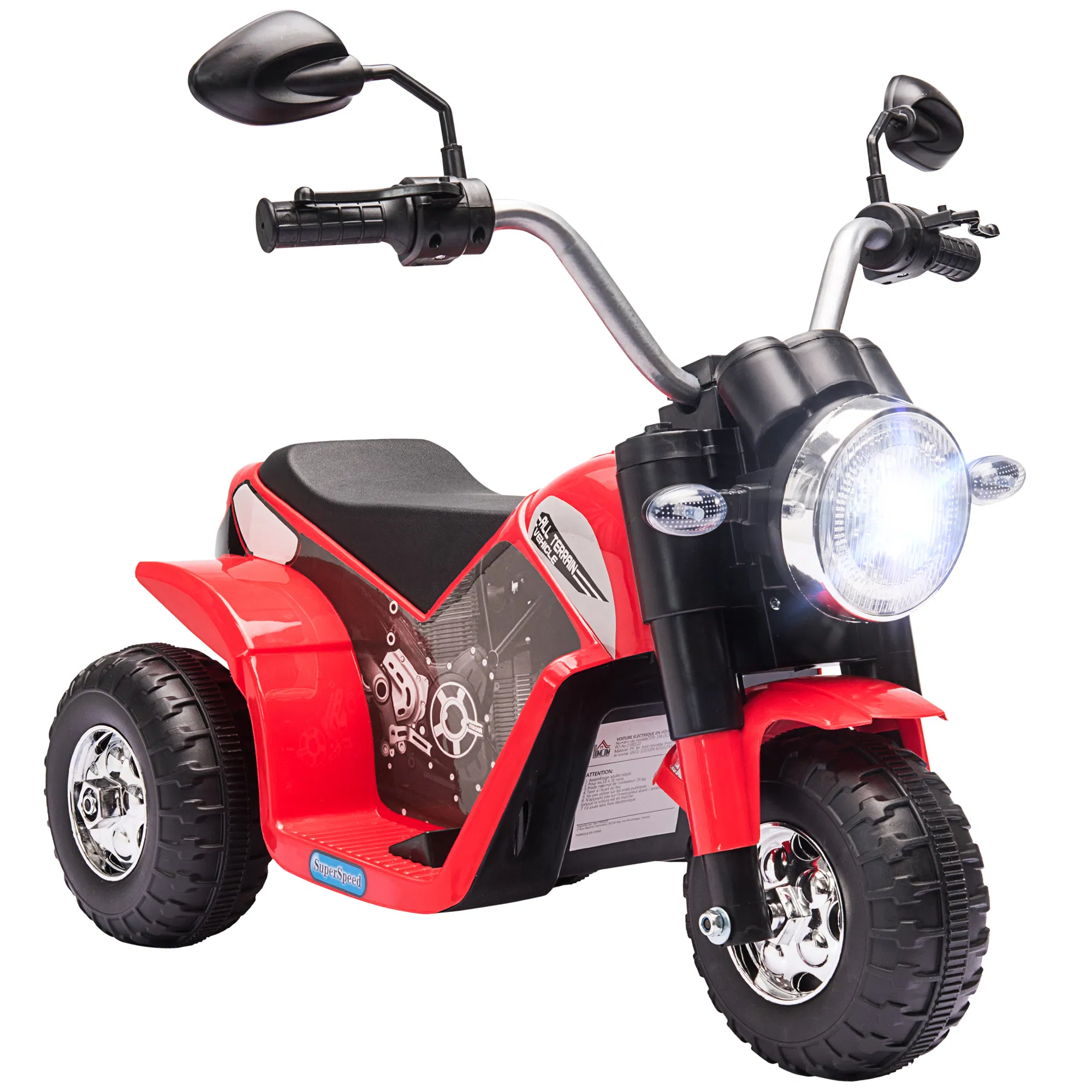 Kids Electric Motorcycle 6V Battery Powered Ride-On Dirt Bike 3-Wheels Motorbike with…