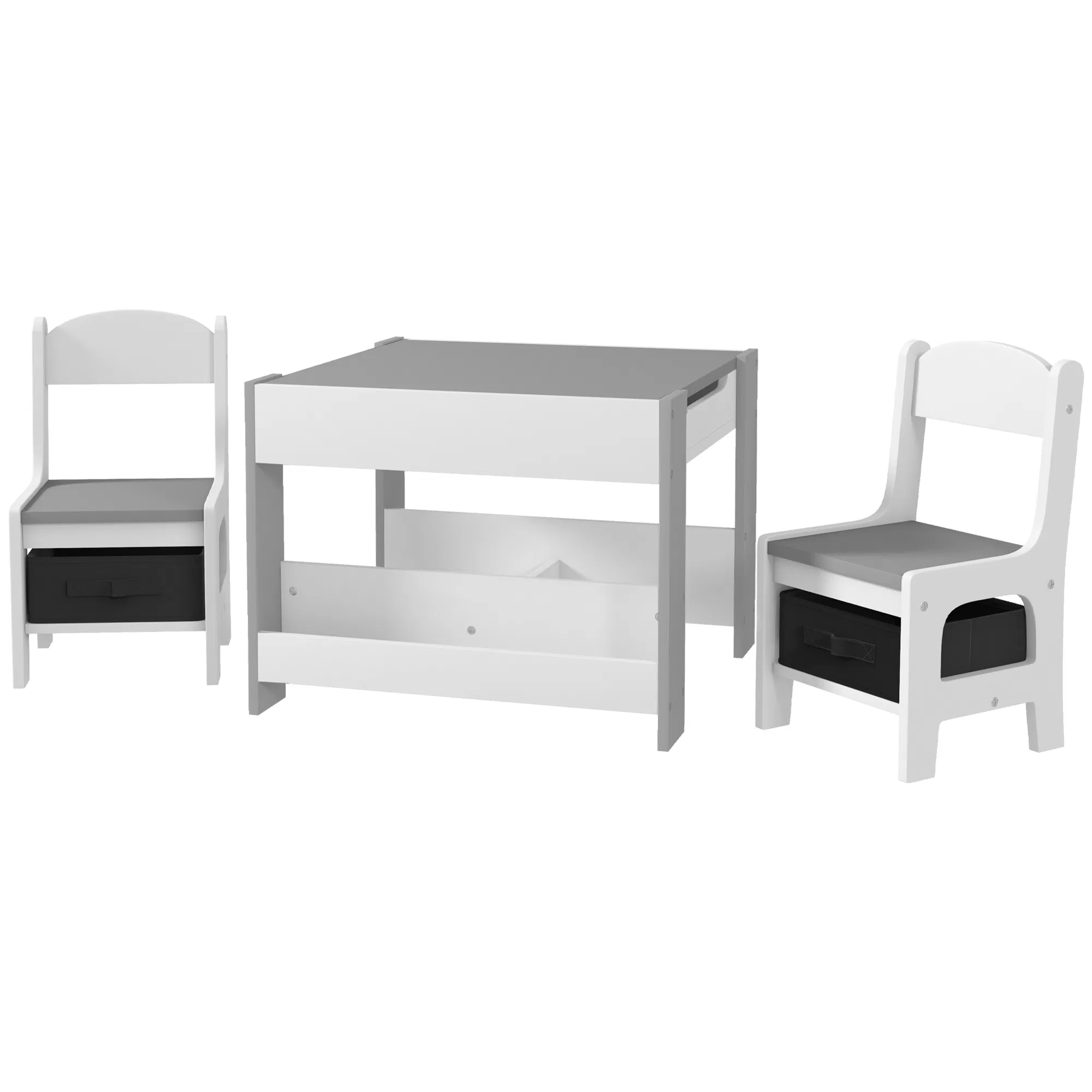 3-Pack Kids Table and Chair Set with Reversible Tabletop, Blackboard, Storage, Bookshelf…