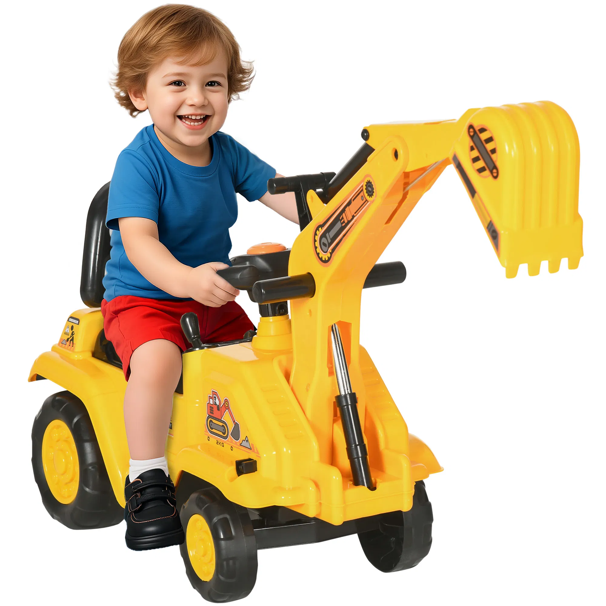NO POWER 3-in-1 Ride On Toy Excavator Digger Scooter Pulling Cart Pretend Play…