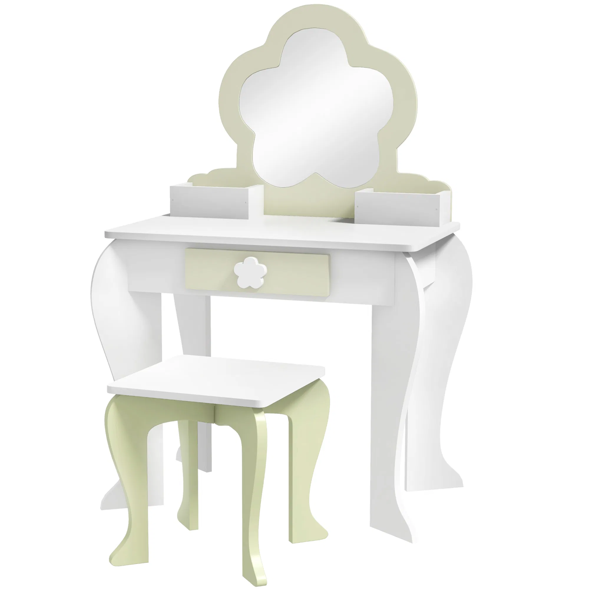 Kids Makeup Vanity Set with Stool, Mirror, Drawer, Storage Boxes, White