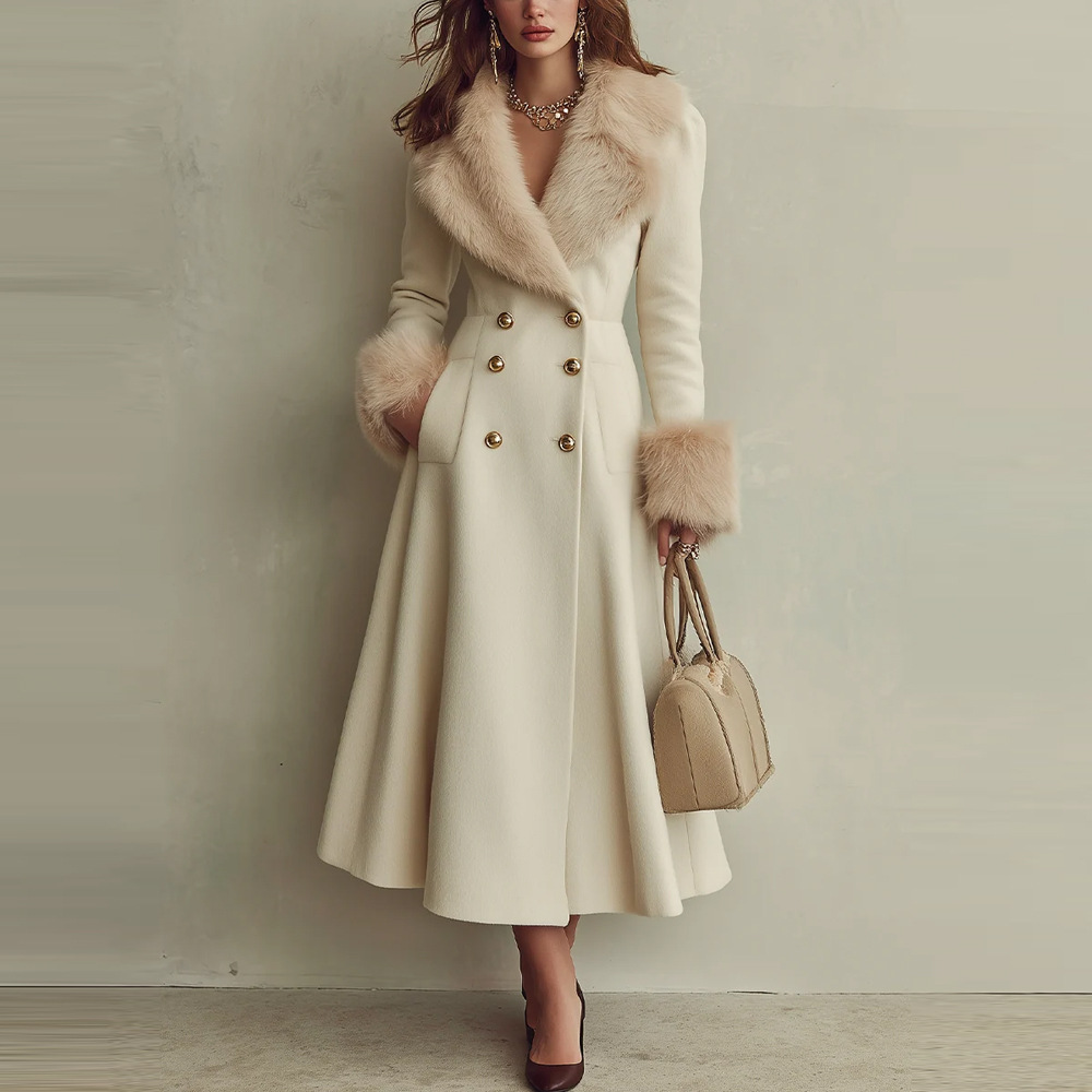 Stylish And Elegant Double-breasted Long Patchwork Trench Coat