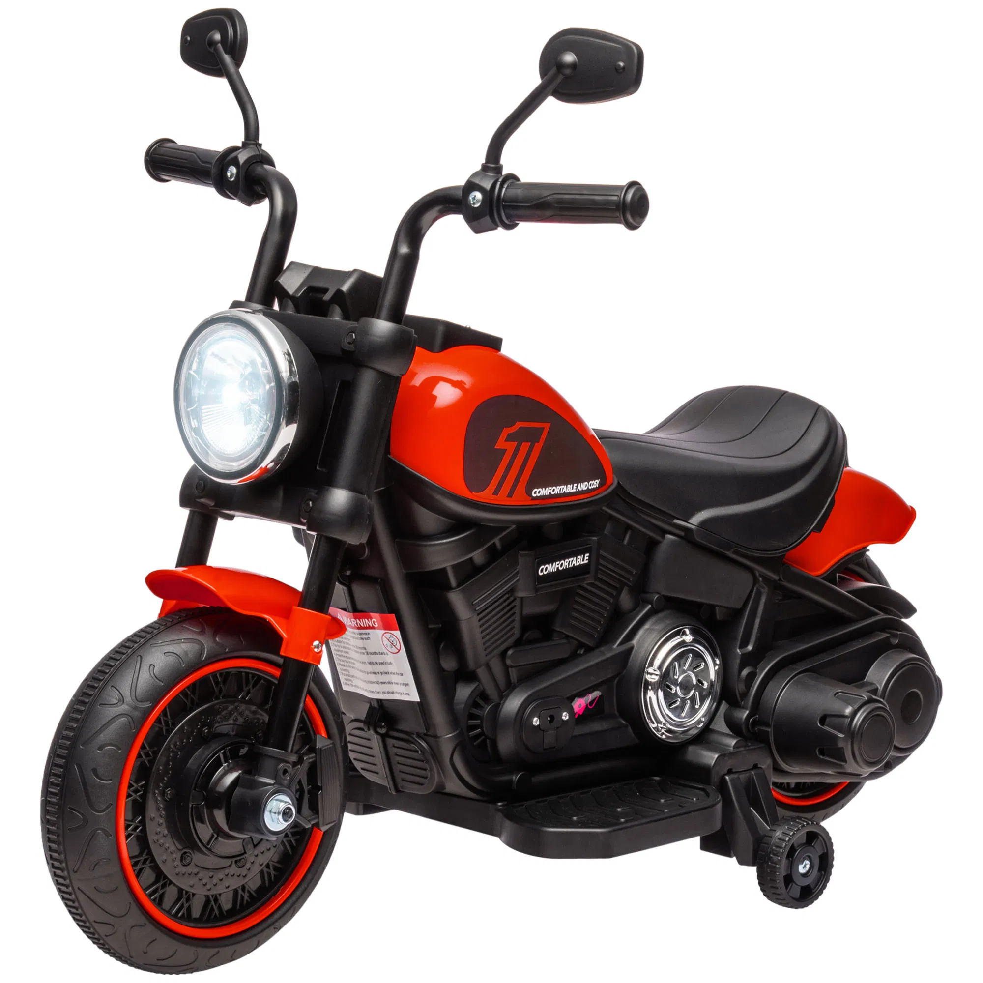6V Kids Motorcycle with Training Wheels, Foot Pedal, Headlight, Music, Forward/Reverse…