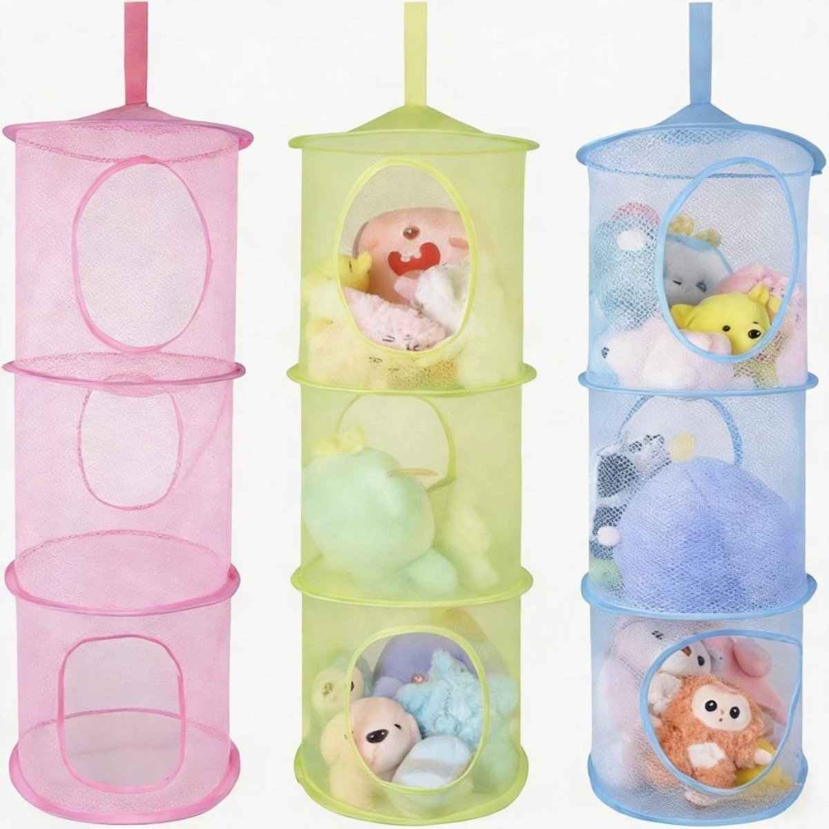 Hanging Storage Set, 3 Colorful Storage Baskets In Green, Blue, And Pink, Space-Saving…