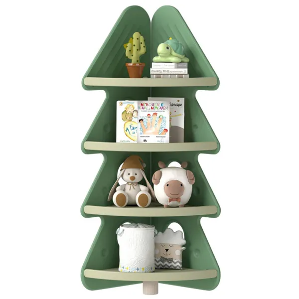 4-Tier Kids Christmas Tree Corner Bookshelf, Anti-Falling Guardrails & Anti-Tipping Kit…