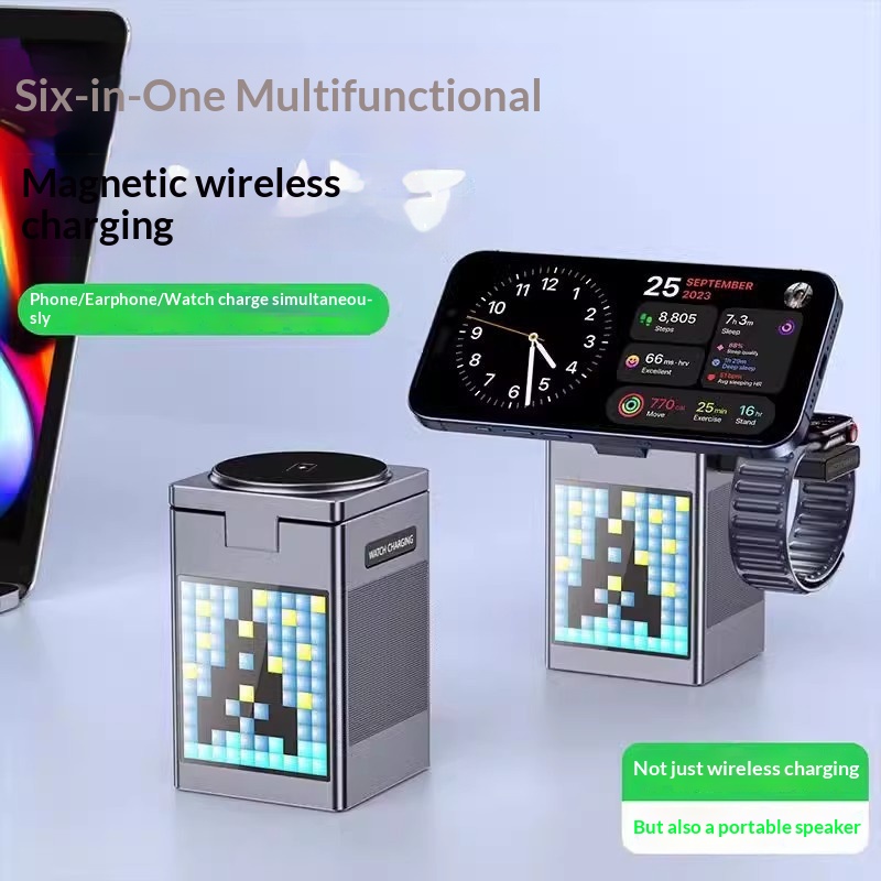 All-in-one Multi-functional Magnetic Bluetooth Speaker Alarm Clock Wireless Charger And…