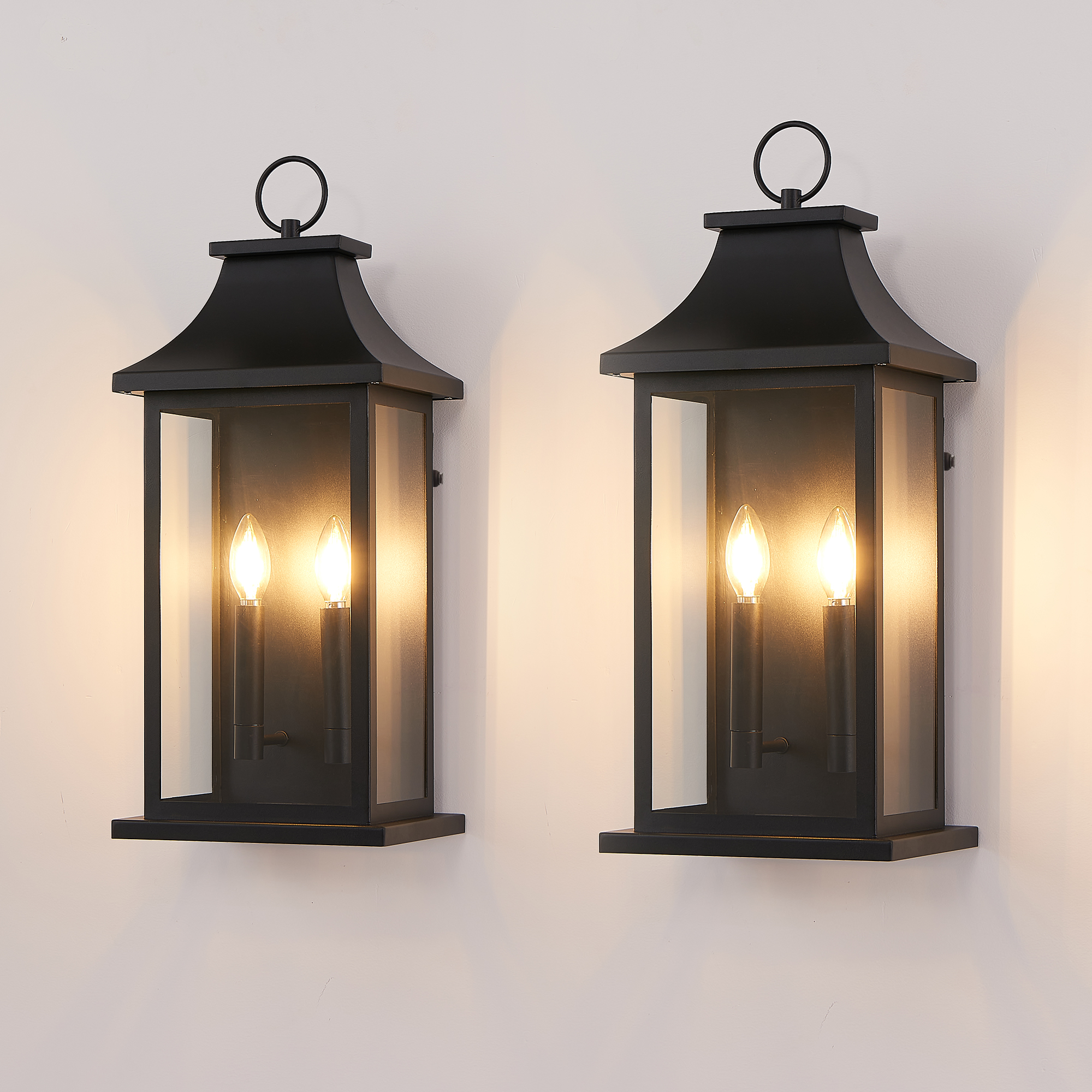 2-Pack Dusk to Dawn Outdoor Wall Lantern 2-Light, 22.2" Large Outside Wall Sconce, Modern…