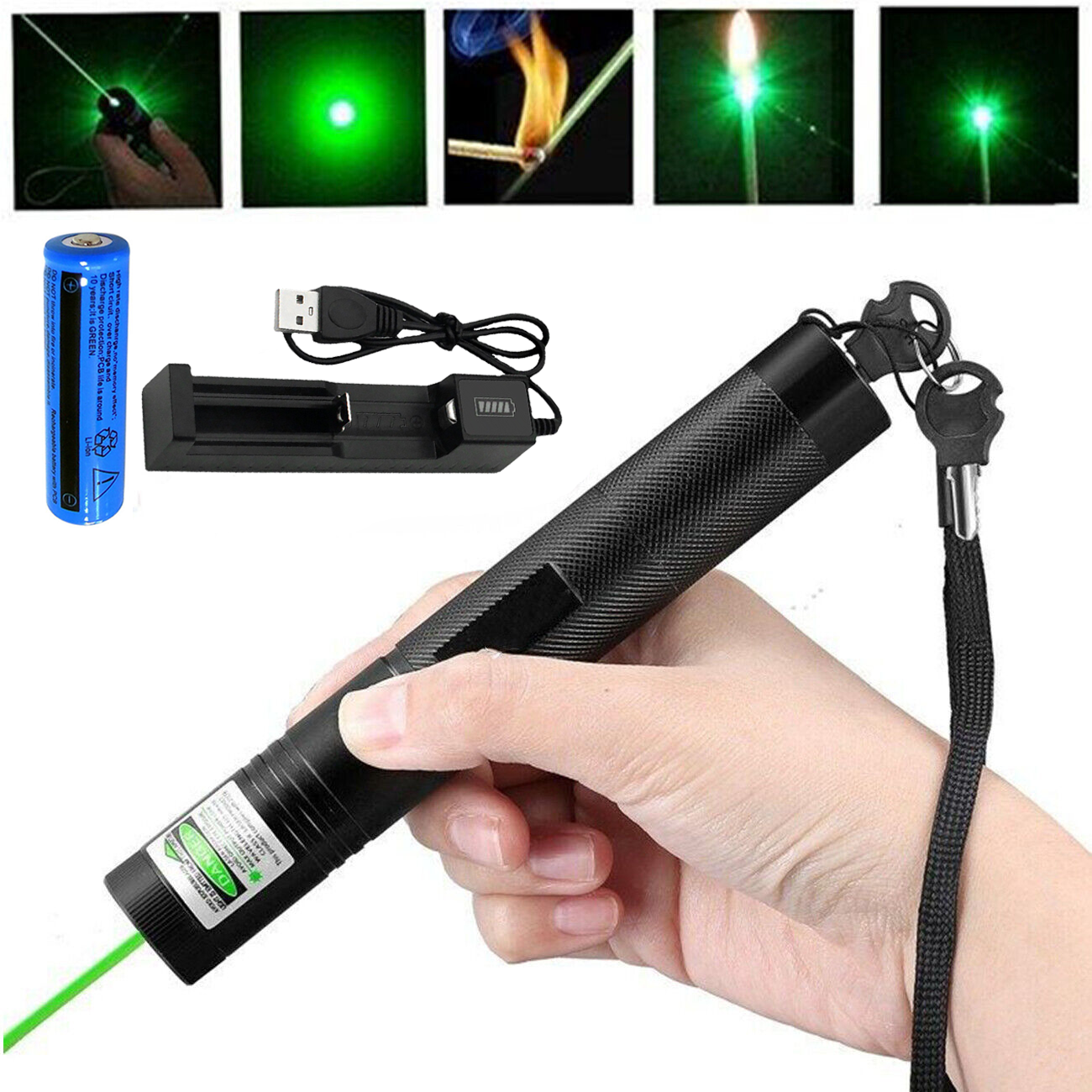 Green Laser Pointer Pen Light Visible Beam Lazer Torch 532nm 1mw USB Rechargeable…