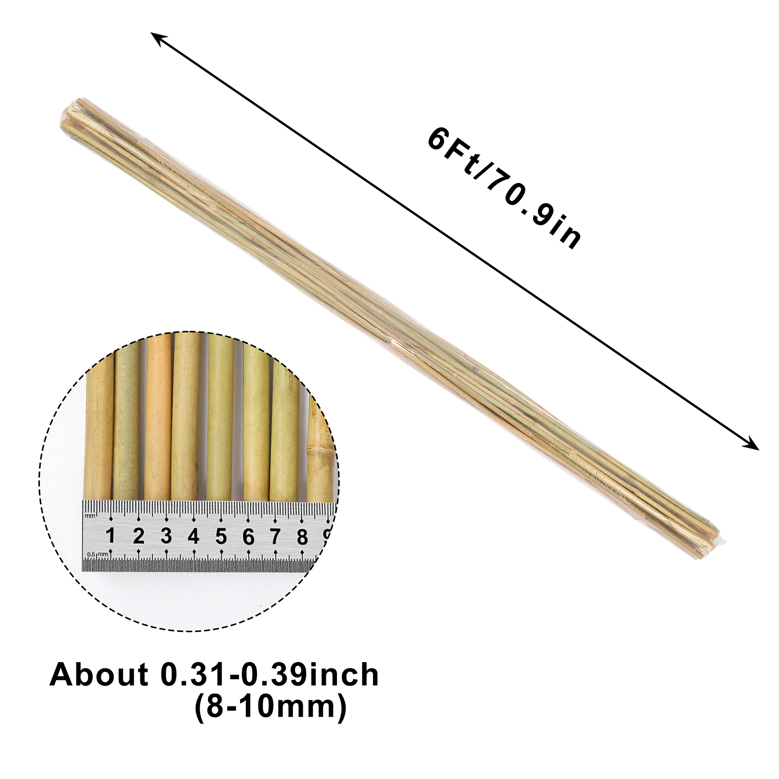 6FT,Diameter 8mm - 10mm Natural Bamboo Plant Stake, Sturdy Bamboo Poles, Durable Plant…