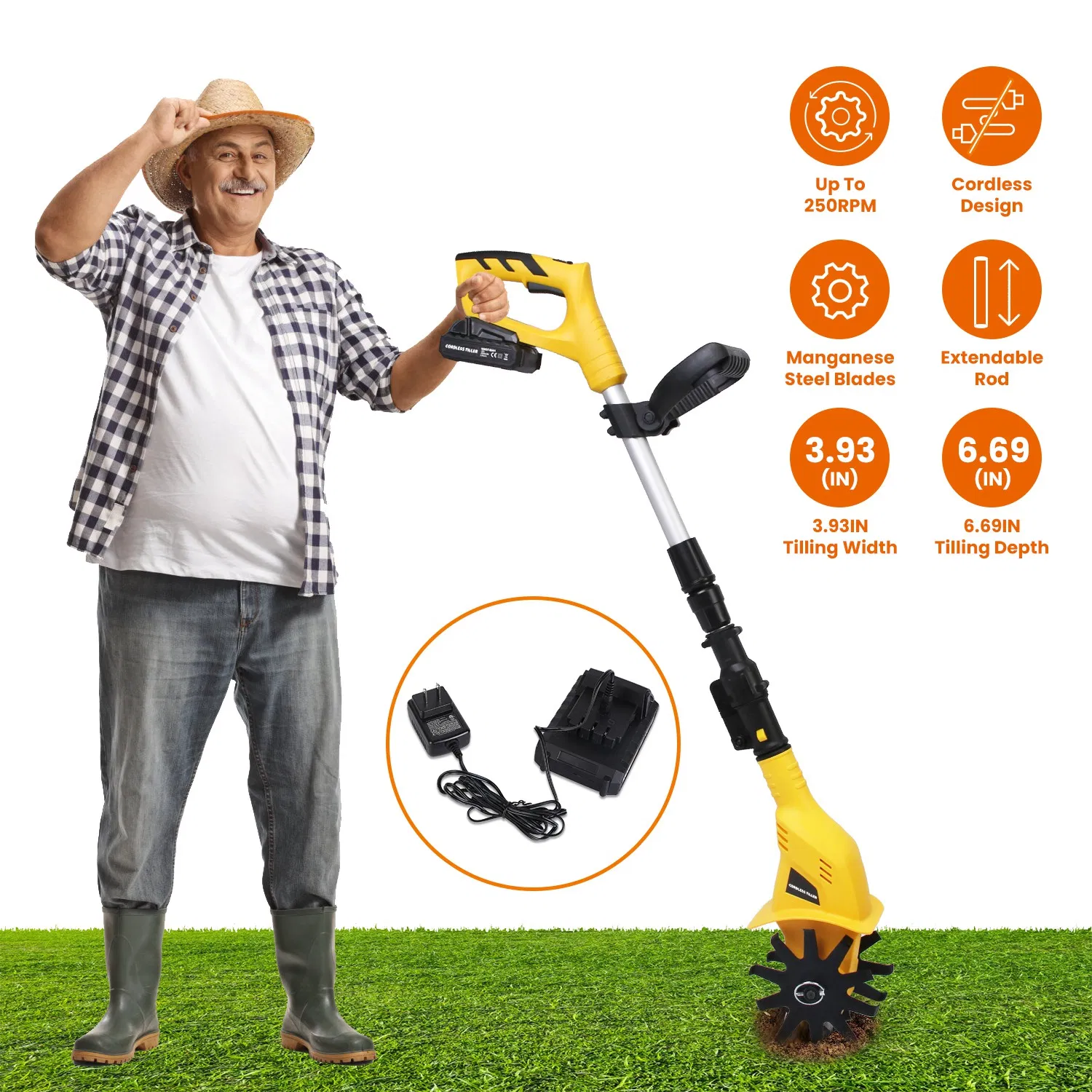 20V Cordless Tiller Cultivator, 250RPM Electric Garden Tiller Depth Garden Rototiller for…