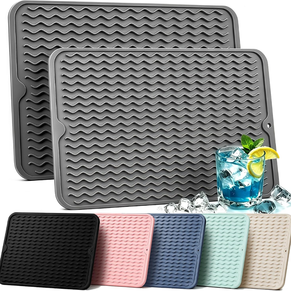 2 PACK Dish Drying Mat For Kitchen Rack Waterproof Sink Placemats Bar Accessories Holder…