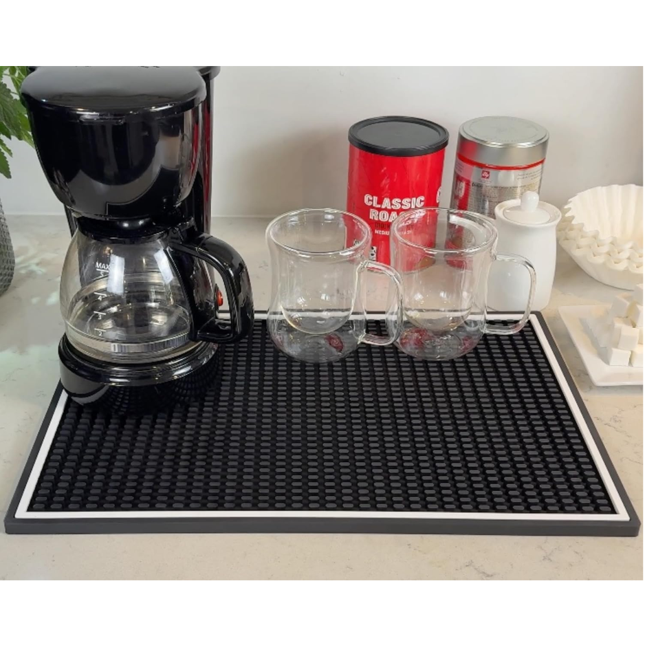 Coffee Bar Mat For Countertop White Frame Silicone Espresso Machine Mat, Non-Slip Corner…