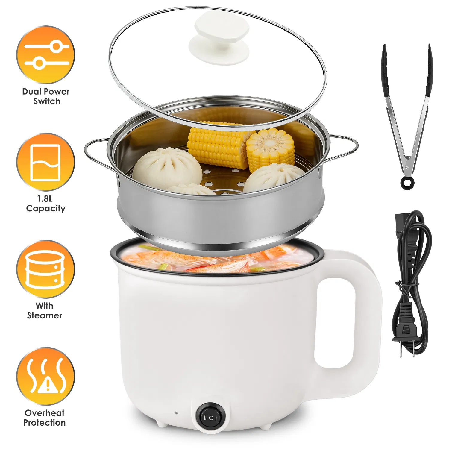 Electric Hot Pot with Steamer 1.8L Mini Portable Hot Pot with 300W 600W Dual Power for…
