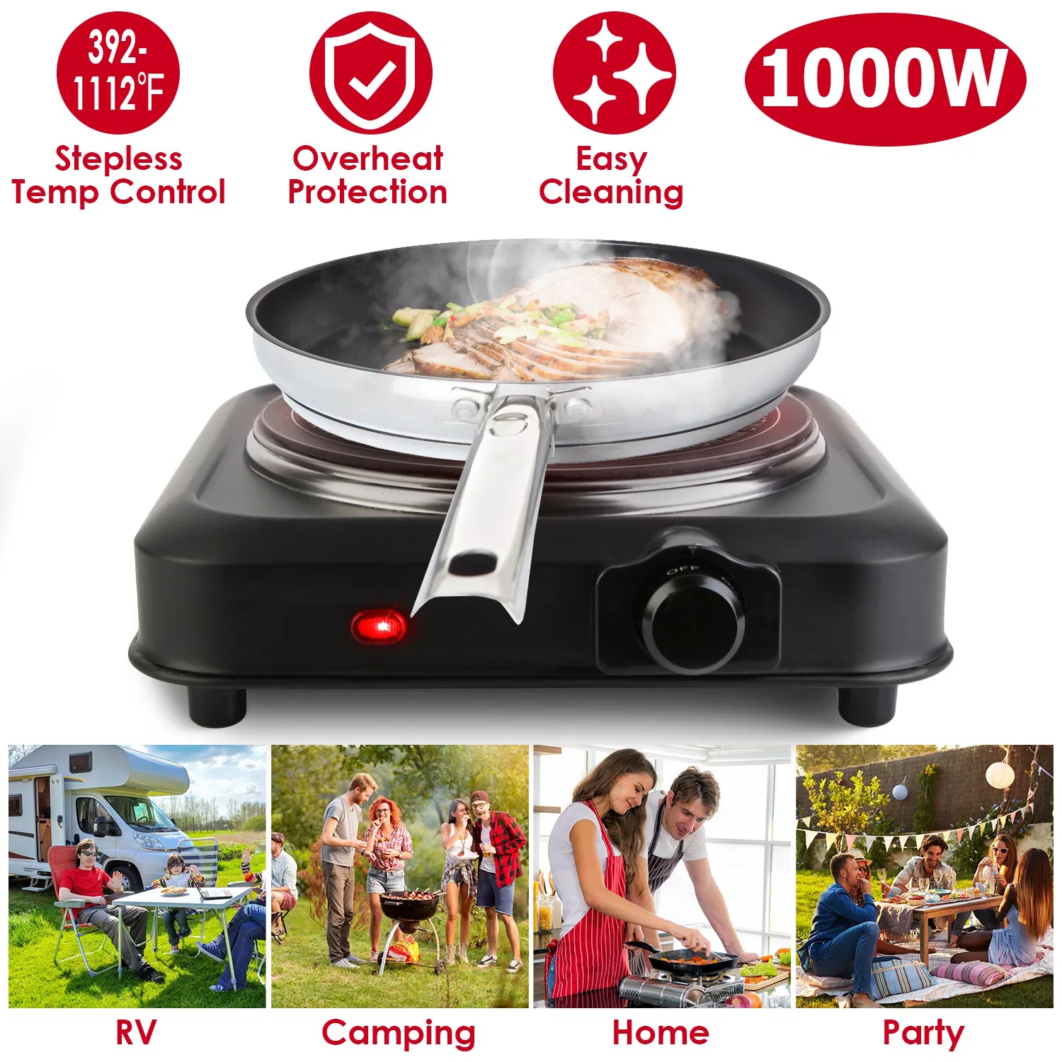 1200W Electric Infrared Single Burner Portable Heating Hot Plate Stove Countertop RV…